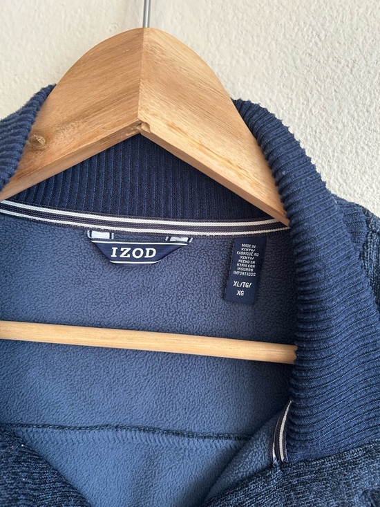 IZOD Navy Premium Essentials Bomber Jacket Cardigan Sweater Fleece Lined Size XL - Picture 5 of 6